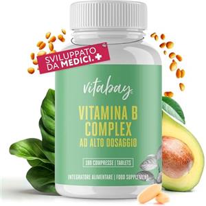 Vitabay Vitamina B 180 Compresse Vegane di Vitamina B Complex - Complesso Vitamina B Ad Alto Dosaggio con 8 Vitamine Bioattive - Assumere 1 compressa di Vitamine B al giorno - Integratore Vitamina B