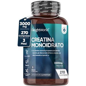 WeightWorld Creatina Monoidrata 3000mg, 270 Compresse di Creatina Vegana (Scorta 3 Mesi) Senza Magnesio Stearato, Creatina Monohydrate, Sport, Palestra, Pre Workout, Intra Workout, Post Workout, Uomini e Donne