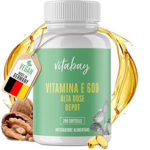 Vitabay Vitamina E 200 Vitamine E capsule molli vegane vitamina E pura 600 UI D-Alfa Tocoferolo puro ad alto dosaggio - Vitamina E a rilascio prolungato - Vit E Vitamin E vegan Vitamina E capsule gel