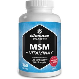 Vitamaze - amazing life Vitamaze® MSM Integratore Capelli e Ossa + Vitamina C, 360 Capsule di Metilsulfonilmetano per 6 Mesi (MSM Polvere Puro al 99,9%), Qualità Tedesca, Integratore senza Additivi non Necessari