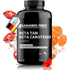 Amando Perez Betacarotene Beta Tan 180 Capsule Molli da 50.000 UI Vegane ad Alto Dosaggio - Assumere 2 capsule di Integratore Betacarotene ogni 8 giorni - Betacarotene Integratore da alga D. Salina