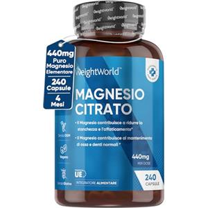 WeightWorld Magnesio Citrato 1480mg di cui 440mg di Magnesio Elementare, 240 Capsule Vegane (4 Mesi) Citrato di Magnesio per Metabolismo Energetico, Muscoli, Stanchezza e Affaticamento, Equilibrio Elettrolitico