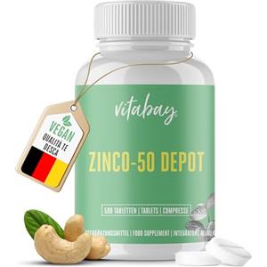 Vitabay Zinco integratore 500 compresse di zinco 50mg - integratore zinco a rilascio prolungato - Assumere mezza compressa di zinco puro (52% di zinco gluconato) con acqua per 25mg giornalieri - zinc