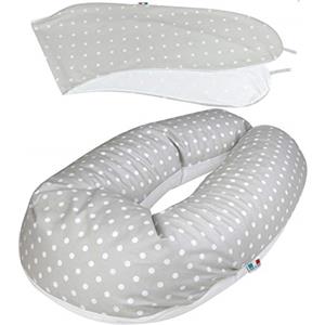 baby idea Babysanity® Cuscino Allattamento con 2 Federe Cotone 100% Oeko-Tex Lavabile e Sfoderabile Ottimo Per Dormire e Sostegno Corpo Mamma Bambino Cotone 100% - Made In Italy (Stella + Pois Grigio Chiaro)