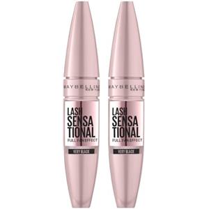 Maybelline New York Mascara Ciglia Sensazionali, Volumizzante, Effetto Ventaglio sulle Ciglia, Very Black, Confezione da 2 x 9,5 ml