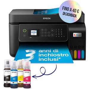 Epson EcoTank ET-4850 stampante A4 (stampa, copia, scansione, Fax) USB, Wi-Fi, Wi-Fi Direct, Ethernet, display LCD 6,1 cm, ADF, serbatoi flaconi alta capacità, Smart Panel, fronte/retro, Nero