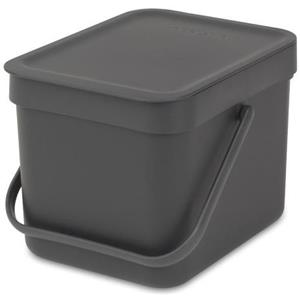 Brabantia Sort & Go Compostiera da Cucina 6L Grigio Scuro con Coperchio e Maniglia (Supporto a Parete Incluso)
