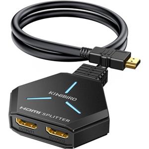 KiWiBiRD splitter HDMI 1 in 2 out, Sdoppiatore HDMI 1 ingresso 2 uscite duplicatore per doppio monitor due schermi estensione 4K 2160p 1440p 1080p HDCP, compatibile con PC Sky Q PS5 PS4 TV box