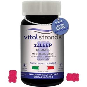VITALSTRANDS zZLEEP | Melatonina per Dormire forte con l'aggiunta di erbe | Pastiglie per Dormire Meglio con Melatonina e Valeriana, Vitamina B6, Camomilla e Lavanda | 60 Caramelle per Dormire