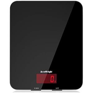ACCUWEIGHT Bilancia da Cucina Digitale con Funzione Tare, 5kg/11lbs Bilancia Elettronica Professionale, Alta Precision 1g, Batteries Incluse, Bilancia Alimenti in Vetro Temperato, Display LCD Nero