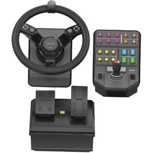 Logitech G Saitek Farm Sim Controller, pack Farming Simulator: volante, console di controllo, pedali del gas e del freno, intervallo di sterzo 900°, oltre 38 pulsanti, connessione USB, PC/Mac, Nero