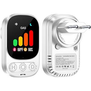 Gedsffati Rilevatore di Gas Combustibile con Spina per Casa, Allarme di Gas, Allarme Fuga di Gas per Gas Naturale LPG Metano Propano Butano, con Ampio Schermo a Colori, Bianco, HD05