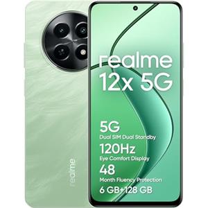 realme 12x 5G Smartphone 6+128 GB, Fotocamera con AI da 50 MP, Dual Standby 5G, Protezione della fluidità per 48 mesi, Display da 120 Hz, NFC a 360°, Batteria da 5.000 mAh, Feather Green(no adapter)