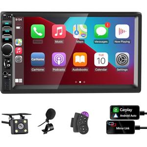 LSLYA Autoradio 2 Din Bluetooth con Carplay e Android Auto, 7 Pollici con 1080P Schermo Tattile Stereo Auto Supporta Vivavoce/RDS/FM/Collegamento Mirror/Controllo del Volante/USB 2.0 Port/AUX/EQ/TF/WMA