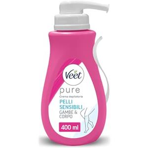 Veet Pure Crema Depilatoria Gambe & Corpo per Pelli Sensibili, Dermatologicamente Testata, Formato Convenienza 400 ml