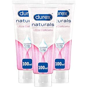 Durex Naturals Ultra Delicato, Gel Lubrificante per Rapporti Intimi, 100% Ingredienti di Origine Naturale, Con Aloe Vera per un'Azione Lenitiva, 3 Flaconi da 100 ml