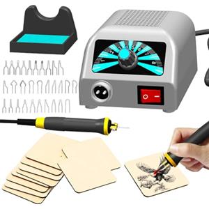 Piashow Set per pirografi, set per lavori di bricolage, stazione di saldatura, set da 25 W, con 30 punte di saldatura, pirografo, temperatura regolabile da 200 ℃ a 800 ℃