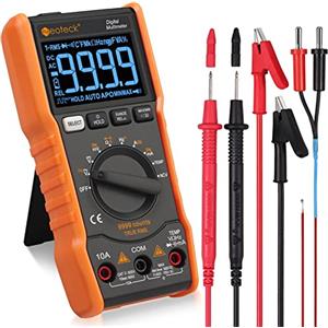 Neoteck Multimetro Digitale 9999 Conti TRMS Auto Range Tester Rileva AC/DC Tensione Corrente con LCD Retroilluminazione NCV Tester Resistenza Meter Temperatura Capacità Diodo Tester - Arancione