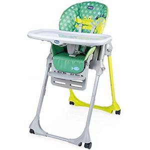 Chicco Polly Easy Seggiolone Pappa Evolutivo per Bambini da 6 Mesi a 3 Anni (15 kg), Seggiolone Reclinabile a Sdraietta Altezza e Poggiapiedi Regolabili, 4 Ruote, Chiusura Compatta - Crocodile, Verde