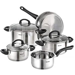 Karcher Set di Pentole Mia Include Coperchi in Vetro, Adatto ai Piani a Induzione, Acciaio Inox, 5 Pezzi