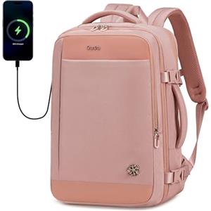 HUNTVP Zaino da Viaggio Aereo Espandibile con porta USB, Zaino Porta PC 15,6 pollici, Bagaglio a Mano Borsa da Cabina Zaino per Uomo Donna Lavoro Trekking, Rosa