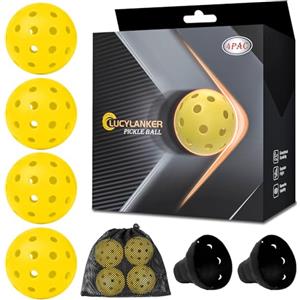 LUCYLANKER Palline da Pickleball All'aperto, 40 Fori per Giochi Sportivi All'aperto, Palline da Pickleball ad Alto Rimbalzo e Durevoli per Tutti gli Stili Racchetta da Pickleball (Giallo, 4 Pezzi)