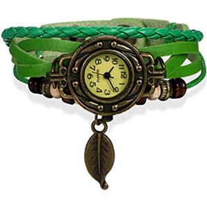 JewelryWe Orologio a Quarzo Bracciale in Pelle da Donna Ciondolo a Forma di Foglie