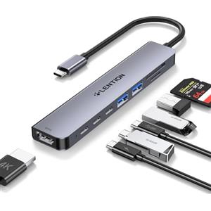 LENTION Hub USB C HDMI 4K@60Hz, PD 100W, 2 USB-C 3.0 & 2 USB-A 3.0, Lettore di Schede SD/TF, Adattatore per 2024-2016 MacBook Pro, Nuovo Mac Air, iPhone 15 Plus Pro Max, Surface (CE19, Grigio)