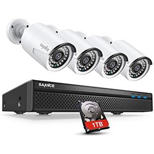 SANNCE 5MP POE DC 48V Kit di Sicurezza NVR 8CH,4 Telecamere di Sorveglianza con Sistema di Videosorveglianza LED a Infrarossi Intelligente - 1TB HDD