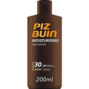 PIZ BUIN Moisturising Latte Solare SPF 30+, Crema solare 30 idratante, Protezione solare 30 con filtro solare UVA/UVB e Glicerina, Latte solare SPF 30 resistente all'acqua e al sudore, 200 ml