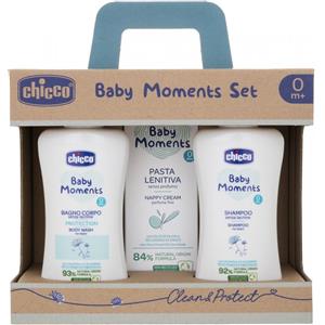 Chicco Baby Moments Set - Bagno Corpo 200 ml, Shampoo Senza Lacrime 200 ml, Pasta Lenitiva 100 ml per Neonati