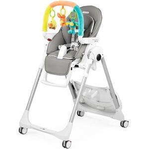 Peg Perego Prima Pappa Follow Me Plus - Seggiolone e Sdraietta Neonato, Regolabile in Altezza, 4 Ruote, Barra Gioco, Doppio Vassoio, Rivestimento Ecopelle, Chiusura Compatta, Colore Ice