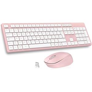 LeadsaiL Tastiera e Mouse Wireless, Kit Mouse e Tastiera Wireless per Computer USB 2,4 GHz, Full Size, Silenzioso, Ergonomico, Tastierino Numerico, Layout Italiana QWERTY per HP/Lenovo/Mac-Rosa