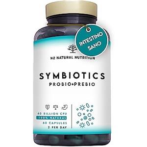 N2 Natural Nutrition Fermenti lattici. Probiotici e Prebiotici Insieme. 40 miliardi di Batteri Probiotici Naturali con Inulina. 6 ceppi batterici. 60 Capsules N2 Natural Nutrition