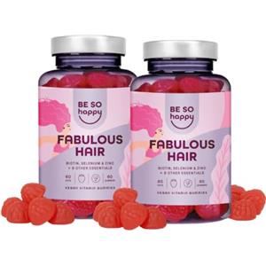 BE SO HAPPY Biotina per Capelli | Con Biotina, Zinco, Selenio e Vitamine A, B6, B12, C, D, E | Gummies al Gusto di Fragola | Fornitura di 120 Giorni | Vegano, senza Glutine e senza Lattosio | BeSoHappy®.