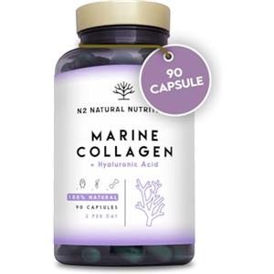 N2 Natural Nutrition Collagene con Acido Ialuronico Marino. PEPTAN. Idrolizzato, con Magnesio Vitamina C. Per Pelle Articolazioni e ossa. Elevata Concentrazione. 90 Capsule Vegetali. CE.N2 Natural Nutrition