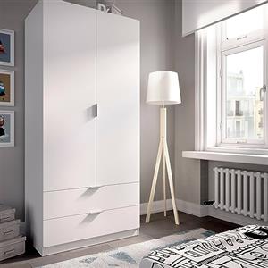 Dmora - Guardaroba Pisanino, Mobile appendiabiti per camera da letto, Armadio a 2 ante battenti e 2 cassetti, 81x52h184 cm, Bianco