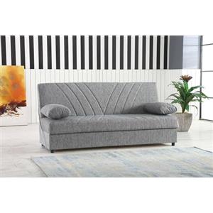 Dmora Letto 3 posti Ramon, Divano Contenitore 2 Cuscini Inclusi, Sofà da Soggiorno in Tessuto con Apertura Click-clack, 181x81h88 cm, Grigio, Pannello melaminico