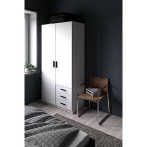 Dmora Guardaroba 2 Ante Mare, Mobile Camera da Letto, Cabina portabiti, Armadio Appendiabiti, 99x50 h200 cm, Bianco, Pannello truciolare melaminico