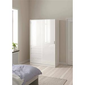 Dmora Guardaroba 2 Ante Clemence, Mobile Camera da Letto, Cabina portabiti, Armadio Appendiabiti, 119x60 h200 cm, Bianco Lucido, Pannello truciolare melaminico