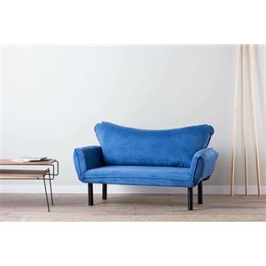 Dmora Divano 2 posti Aquilonis, Sofà trasformabile, Divanetto per Ospiti, Poltrona Letto, 140x65 h70 cm, Blu