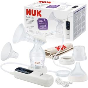 NUK Tiralatte elettrico Soft & Easy | Coppe morbide 100% silicone | Piccolo, leggero e silenzioso | Batteria ricaricabile per il trasporto | Coppe da 24 mm e 27 mm | 1 x Biberon Perfect Match