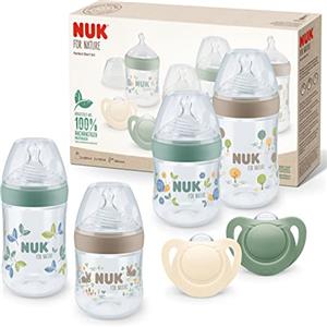 NUK for Nature Perfect Start set biberon e tettarella, 0-6 mesi, Materie prime naturali al 100%, 4 x biberon (150 ml e 260 ml), 2 x succhietti in silicone, Senza BPA, 6 pezzi