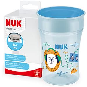 NUK Magic Cup Bicchiere Antigoccia | Bordo Anti-rovesciamento A 360° | 8+ Mesi | Senza Bpa | Riccio Blu, color Leone ( Blu), 230 ml