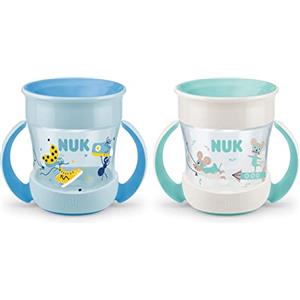 NUK Mini Magic Cup bicchiere antigoccia | Bordo 360° anti-rovesciamento | 6+ mesi | manici ergonomici | Senza BPA | 160 ml | Blu | 2 pezzi