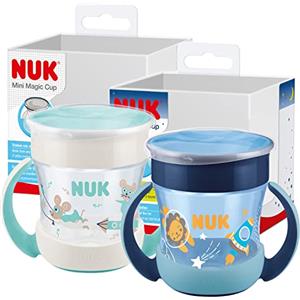 NUK Mini Magic Cup Night Bicchiere salvagoccia | Bordo 360° anti-rovesciamento | 6+ mesi | Si illuminano al buio | Impugnatura facile | Privo di BPA | 160 ml | blu | 2 pezzi