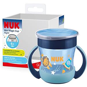 NUK Mini Magic Cup Night Bicchiere salvagoccia | Bordo 360° anti-rovesciamento | 6+ mesi | Si illuminano al buio | Impugnatura facile | Privo di BPA | 160 ml | blu