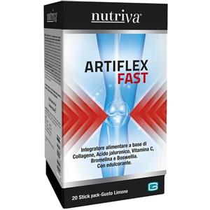 Nutriva Artiflex Fast - Integratore Alimentare con Collagene, Acido Ialuronico, Vitamina C, Bromelina e Boswellia, 20 Stick Pack da 15ml