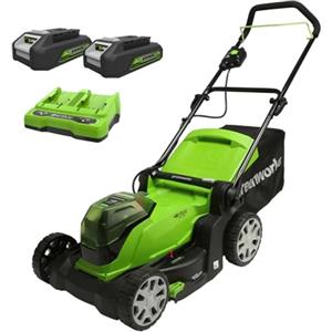 Greenworks G24X2LM41K2X Tagliaerba a Batteria per Prati Fino a 220m², Ampiezza di Taglio 41cm, Sacca da 50L, CON Due Batterie 2 x 24V (Pari a 48V) 2Ah e Caricabatterie Gemellare