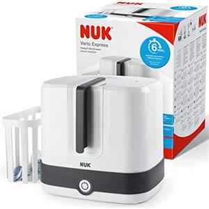 NUK Vario Express sterilizzatore biberon | Sterilizza a vapore fino a 6 biberon e accessori in 6 minuti | Spegnimento automatico | Cestello e astine removibili | Spina europea a 2 poli